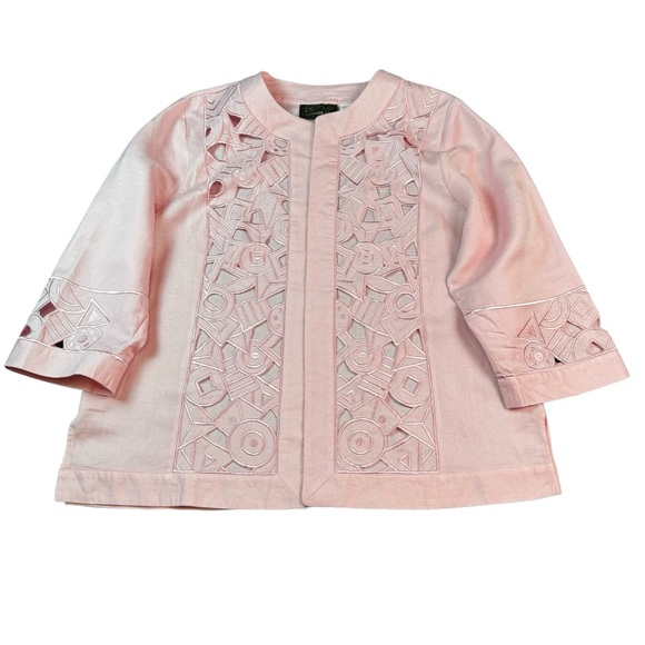 Bob Mackie Wearable Art Pink Laser Cut Out Detail Open Front Blazer size Large - Picture 10 of 12